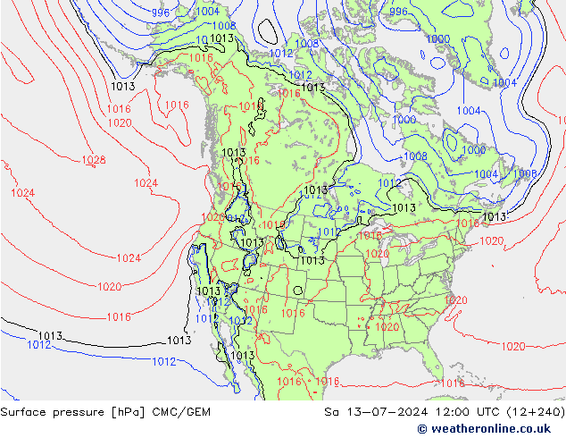 地面气压 CMC/GEM 星期六 13.07.2024 12 UTC