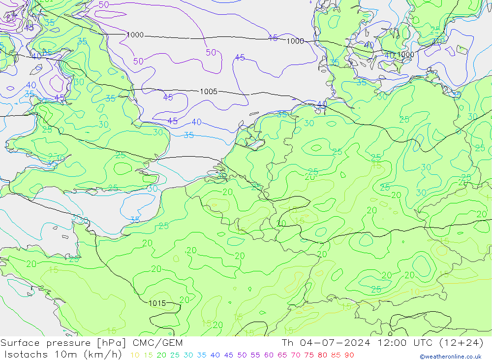 Isotachen (km/h) CMC/GEM do 04.07.2024 12 UTC