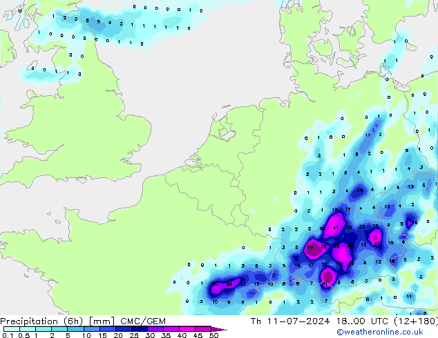 降水量 (6h) CMC/GEM 星期四 11.07.2024 00 UTC