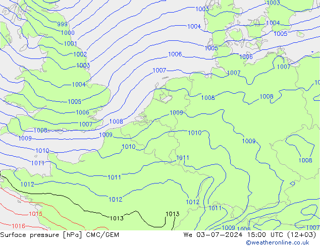 地面气压 CMC/GEM 星期三 03.07.2024 15 UTC