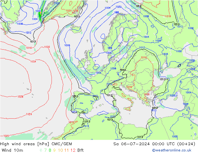 High wind areas CMC/GEM 星期六 06.07.2024 00 UTC