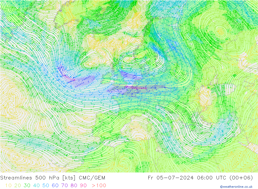 风 500 hPa CMC/GEM 星期五 05.07.2024 06 UTC
