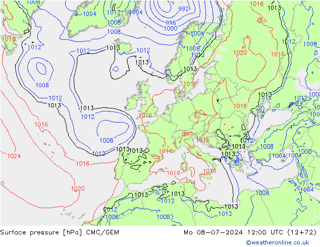 Luchtdruk (Grond) CMC/GEM ma 08.07.2024 12 UTC