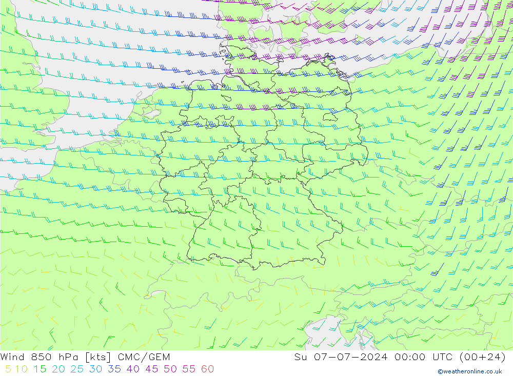 风 850 hPa CMC/GEM 星期日 07.07.2024 00 UTC