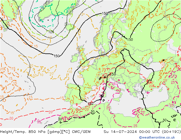 Height/Temp. 850 hPa CMC/GEM 星期日 14.07.2024 00 UTC