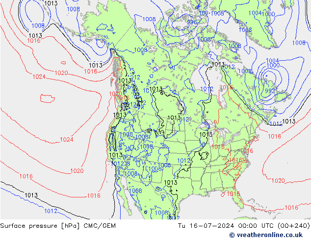 地面气压 CMC/GEM 星期二 16.07.2024 00 UTC