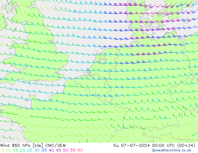 风 850 hPa CMC/GEM 星期日 07.07.2024 00 UTC