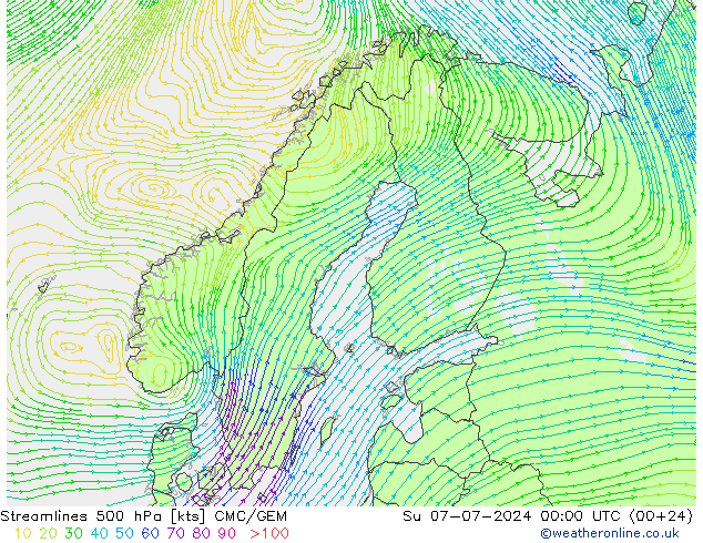 风 500 hPa CMC/GEM 星期日 07.07.2024 00 UTC