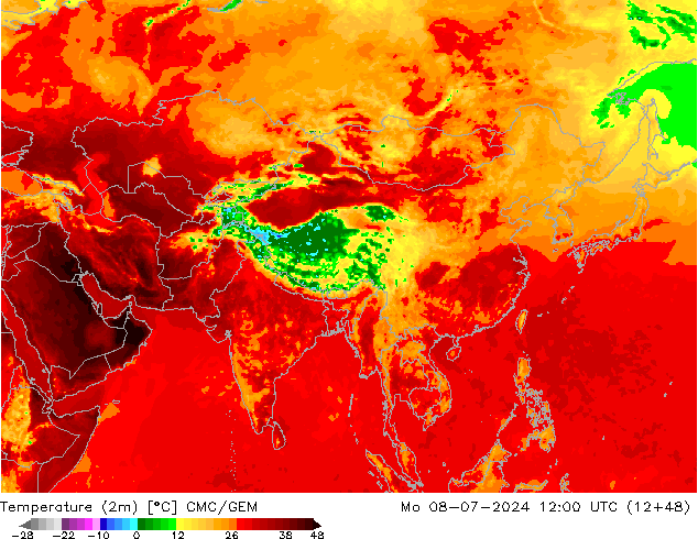 Temperatuurkaart (2m) CMC/GEM ma 08.07.2024 12 UTC