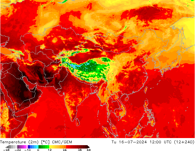 Temperatuurkaart (2m) CMC/GEM di 16.07.2024 12 UTC