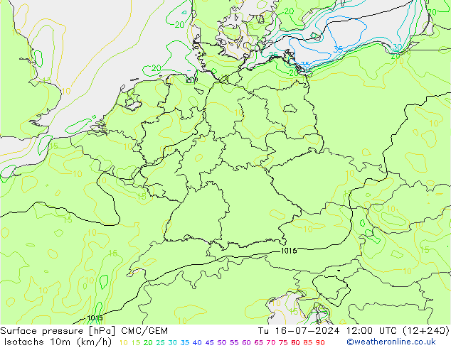10米等风速线 (kph) CMC/GEM 星期二 16.07.2024 12 UTC