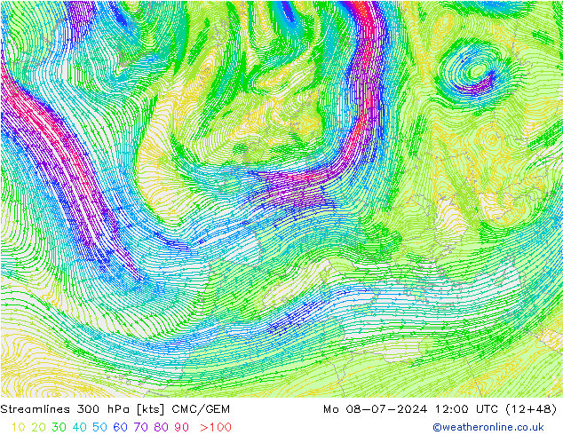 风 300 hPa CMC/GEM 星期一 08.07.2024 12 UTC