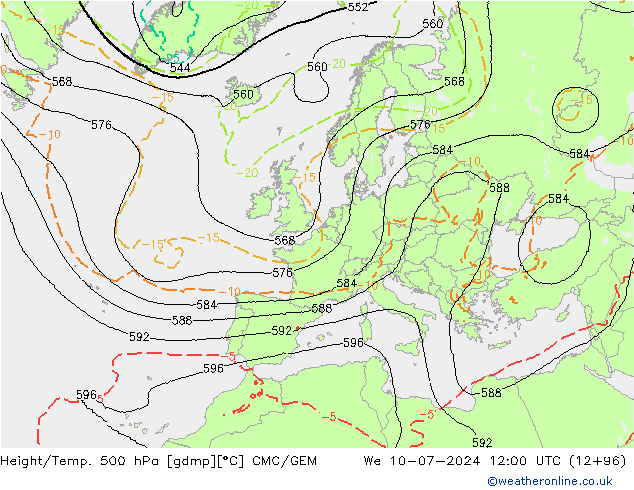 Hoogte/Temp. 500 hPa CMC/GEM wo 10.07.2024 12 UTC