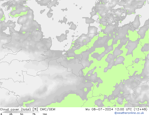 Bewolking (Totaal) CMC/GEM ma 08.07.2024 12 UTC