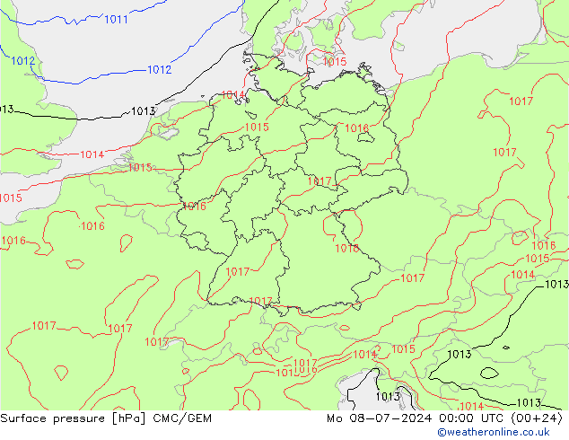 地面气压 CMC/GEM 星期一 08.07.2024 00 UTC