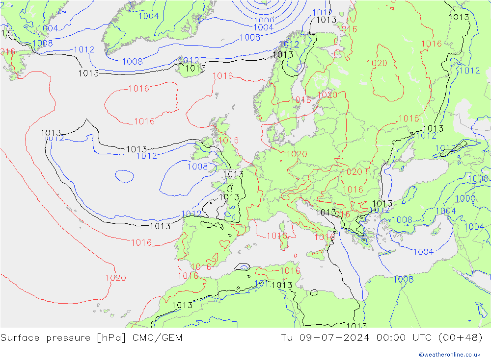 地面气压 CMC/GEM 星期二 09.07.2024 00 UTC