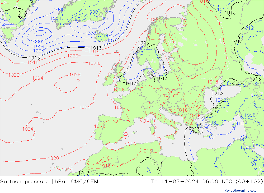 地面气压 CMC/GEM 星期四 11.07.2024 06 UTC