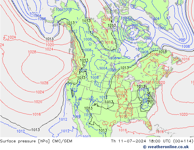 地面气压 CMC/GEM 星期四 11.07.2024 18 UTC