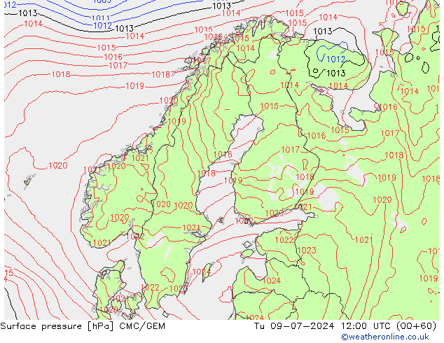 地面气压 CMC/GEM 星期二 09.07.2024 12 UTC
