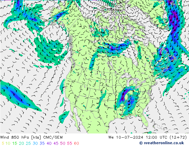风 850 hPa CMC/GEM 星期三 10.07.2024 12 UTC