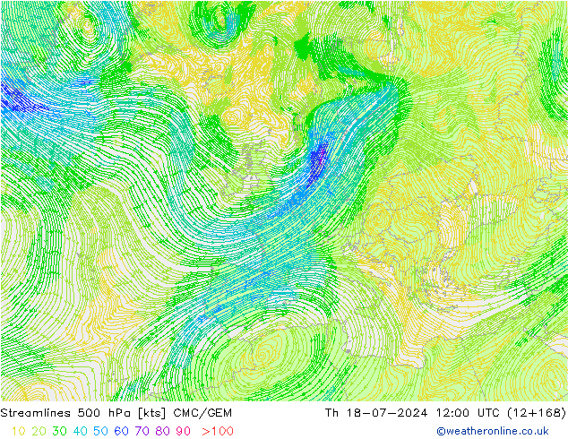 风 500 hPa CMC/GEM 星期四 18.07.2024 12 UTC