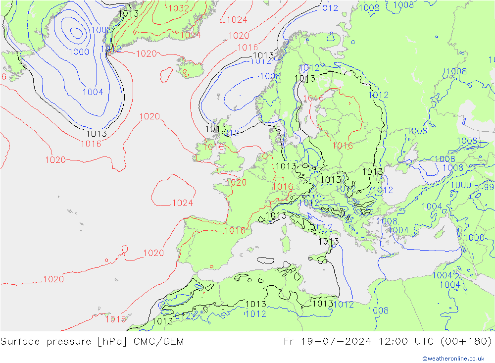 地面气压 CMC/GEM 星期五 19.07.2024 12 UTC