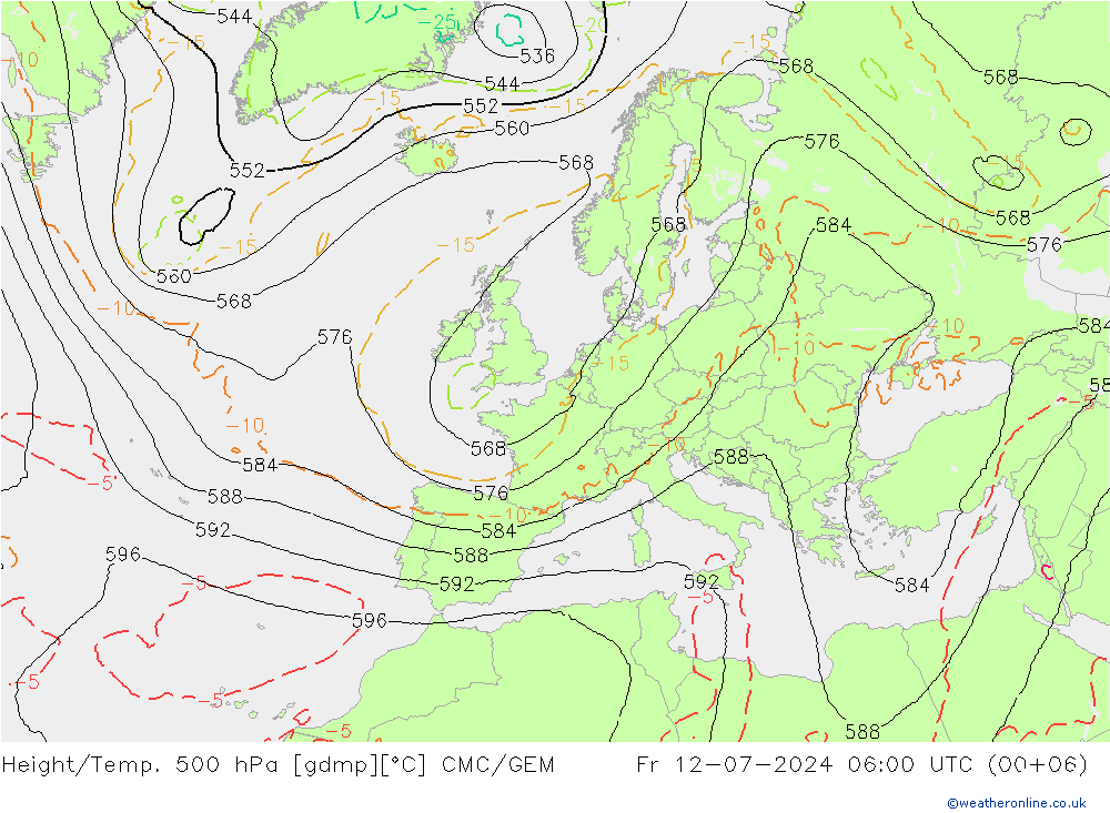 Hoogte/Temp. 500 hPa CMC/GEM vr 12.07.2024 06 UTC