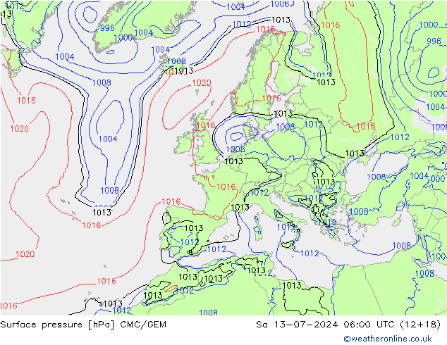 地面气压 CMC/GEM 星期六 13.07.2024 06 UTC