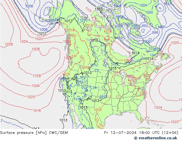 地面气压 CMC/GEM 星期五 12.07.2024 18 UTC