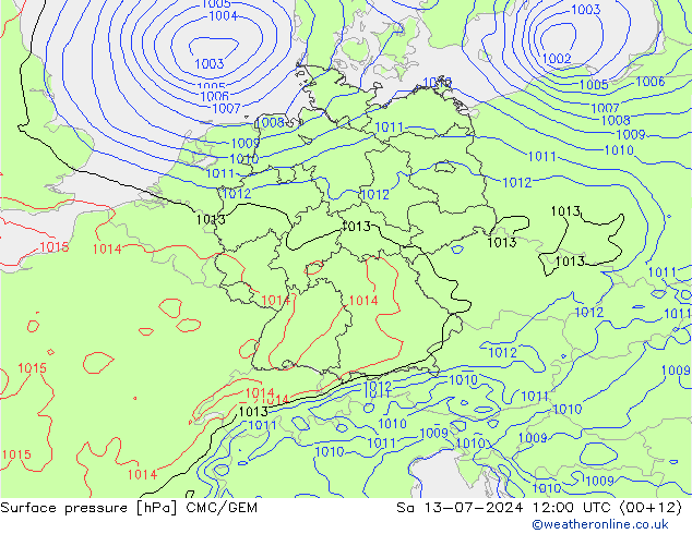 地面气压 CMC/GEM 星期六 13.07.2024 12 UTC
