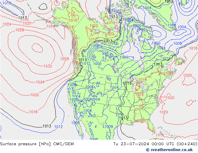 Luchtdruk (Grond) CMC/GEM di 23.07.2024 00 UTC