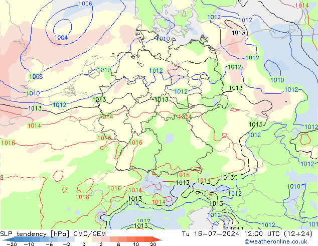 Druktendens (+/-) CMC/GEM di 16.07.2024 12 UTC