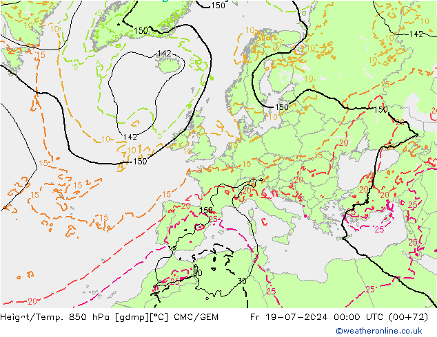 Height/Temp. 850 hPa CMC/GEM 星期五 19.07.2024 00 UTC