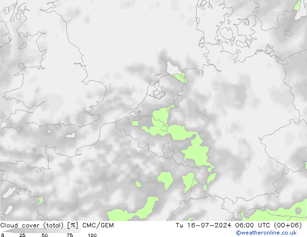 Bewolking (Totaal) CMC/GEM di 16.07.2024 06 UTC