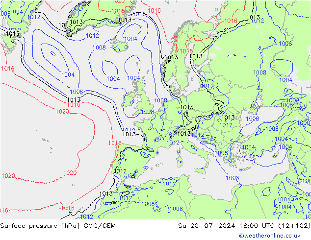 地面气压 CMC/GEM 星期六 20.07.2024 18 UTC