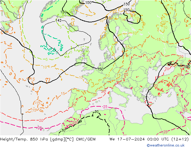 Hoogte/Temp. 850 hPa CMC/GEM wo 17.07.2024 00 UTC