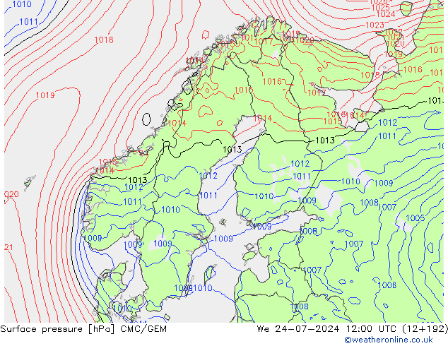 Luchtdruk (Grond) CMC/GEM wo 24.07.2024 12 UTC
