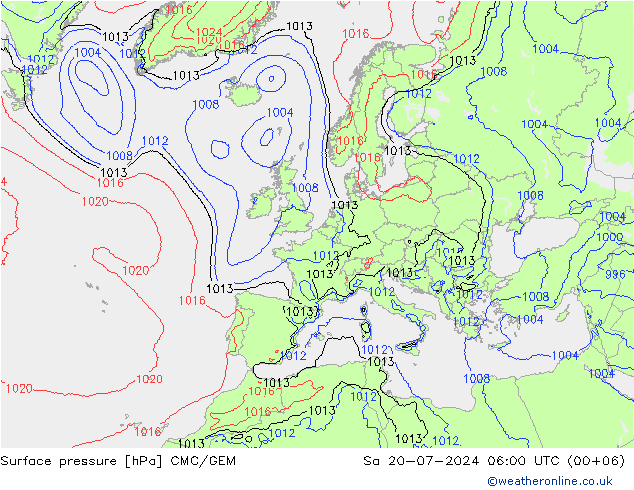 地面气压 CMC/GEM 星期六 20.07.2024 06 UTC