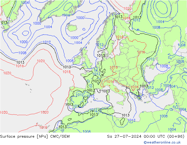 Luchtdruk (Grond) CMC/GEM za 27.07.2024 00 UTC