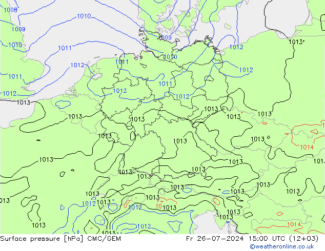 Surface pressure CMC/GEM Fr 26.07.2024 15 UTC