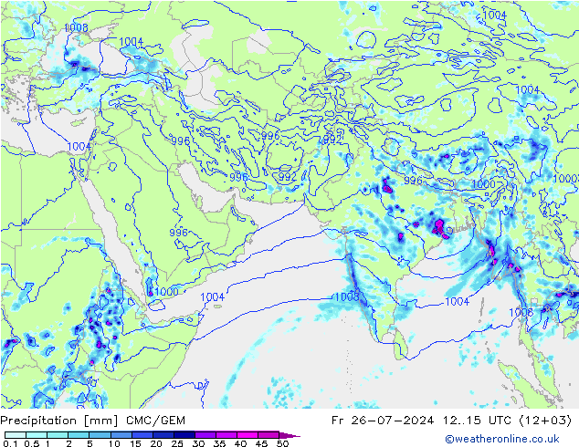 Precipitation CMC/GEM Fr 26.07.2024 15 UTC