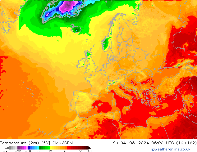 Temperatuurkaart (2m) CMC/GEM zo 04.08.2024 06 UTC