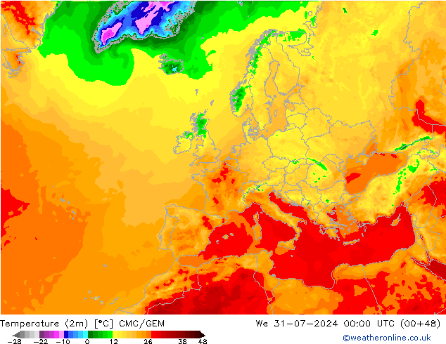 Temperatuurkaart (2m) CMC/GEM wo 31.07.2024 00 UTC