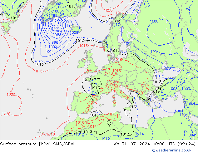 地面气压 CMC/GEM 星期三 31.07.2024 00 UTC
