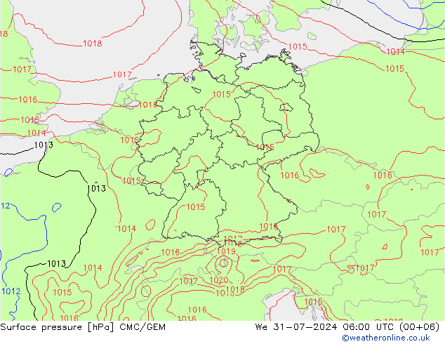 Luchtdruk (Grond) CMC/GEM wo 31.07.2024 06 UTC