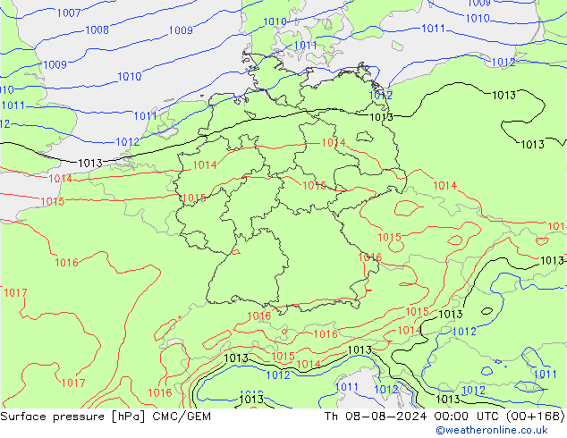 Luchtdruk (Grond) CMC/GEM do 08.08.2024 00 UTC