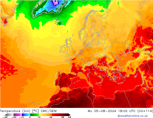 Temperatuurkaart (2m) CMC/GEM ma 05.08.2024 18 UTC