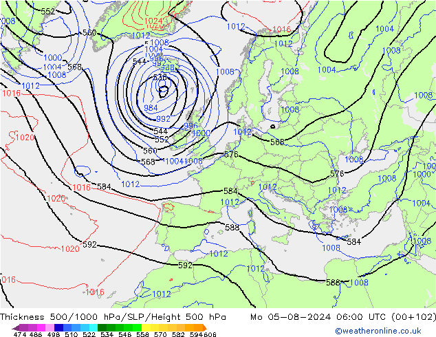 Theta-e 850hPa CMC/GEM ma 05.08.2024 06 UTC