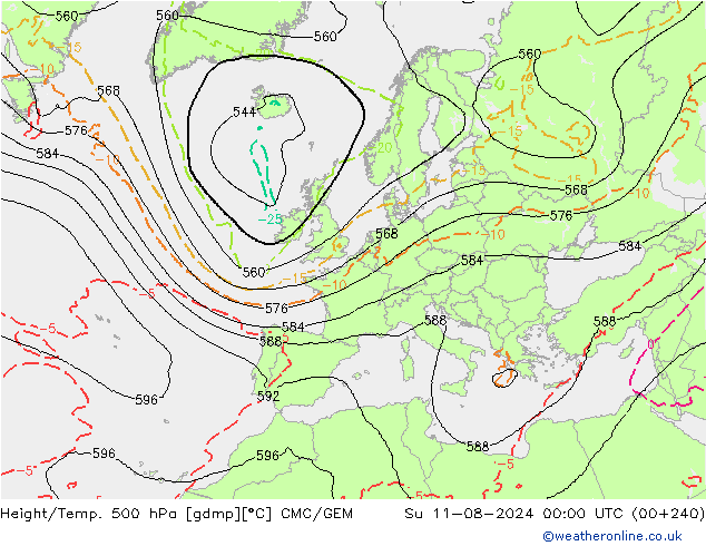 Height/Temp. 500 hPa CMC/GEM 星期日 11.08.2024 00 UTC