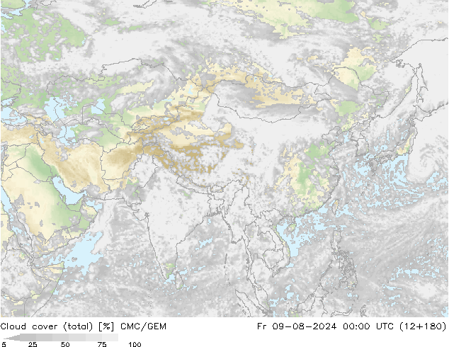 Bewolking (Totaal) CMC/GEM vr 09.08.2024 00 UTC